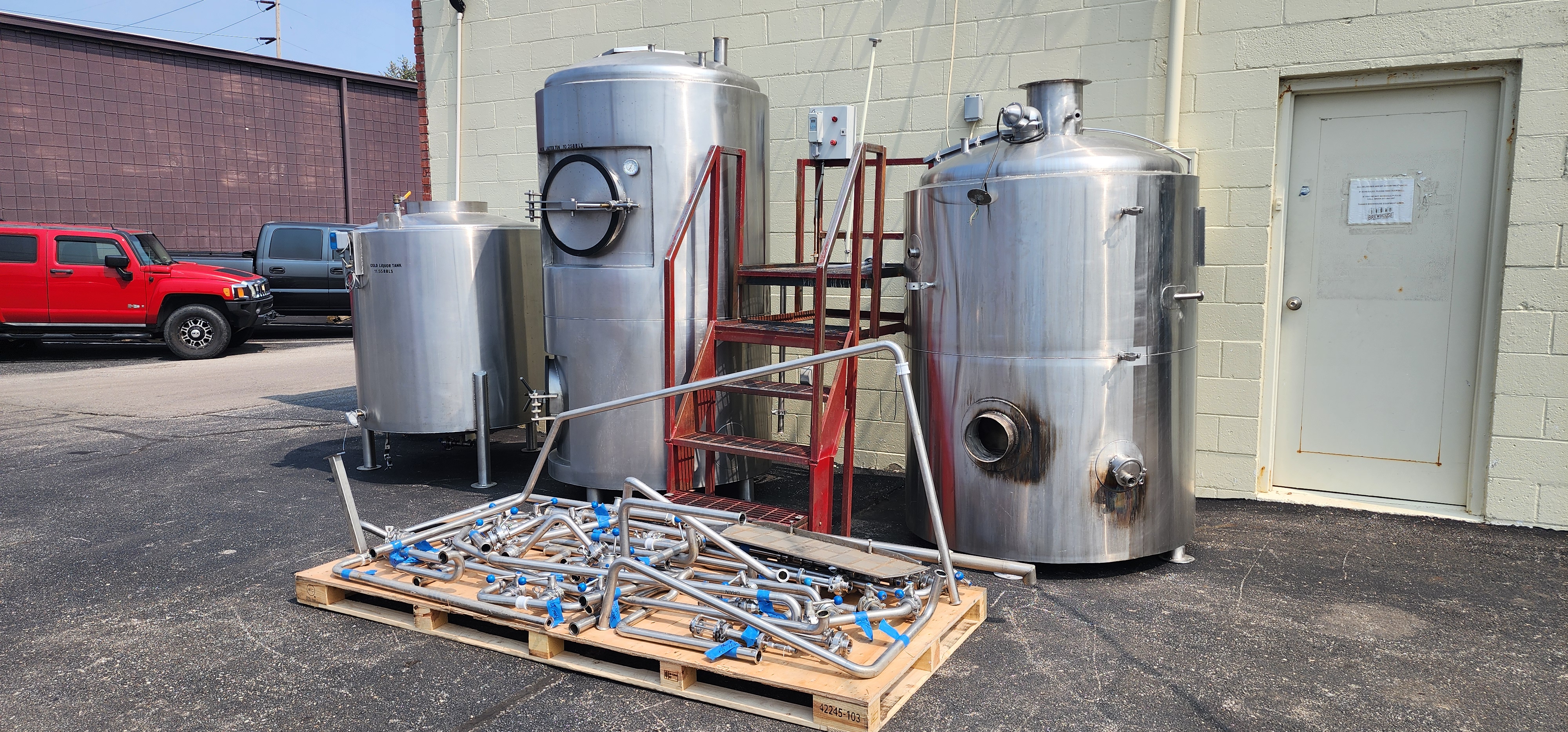 10bbl Direct Fired brewhouse Boil Kettle, Mash Tun, HLT, CLT pump, Heat Exchanger more!