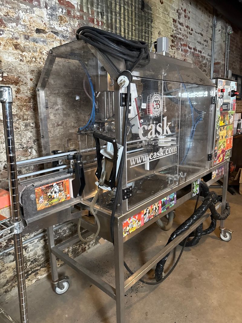 Cask mACS-100 single phase canning filler line machine! w/2 twist rinsers