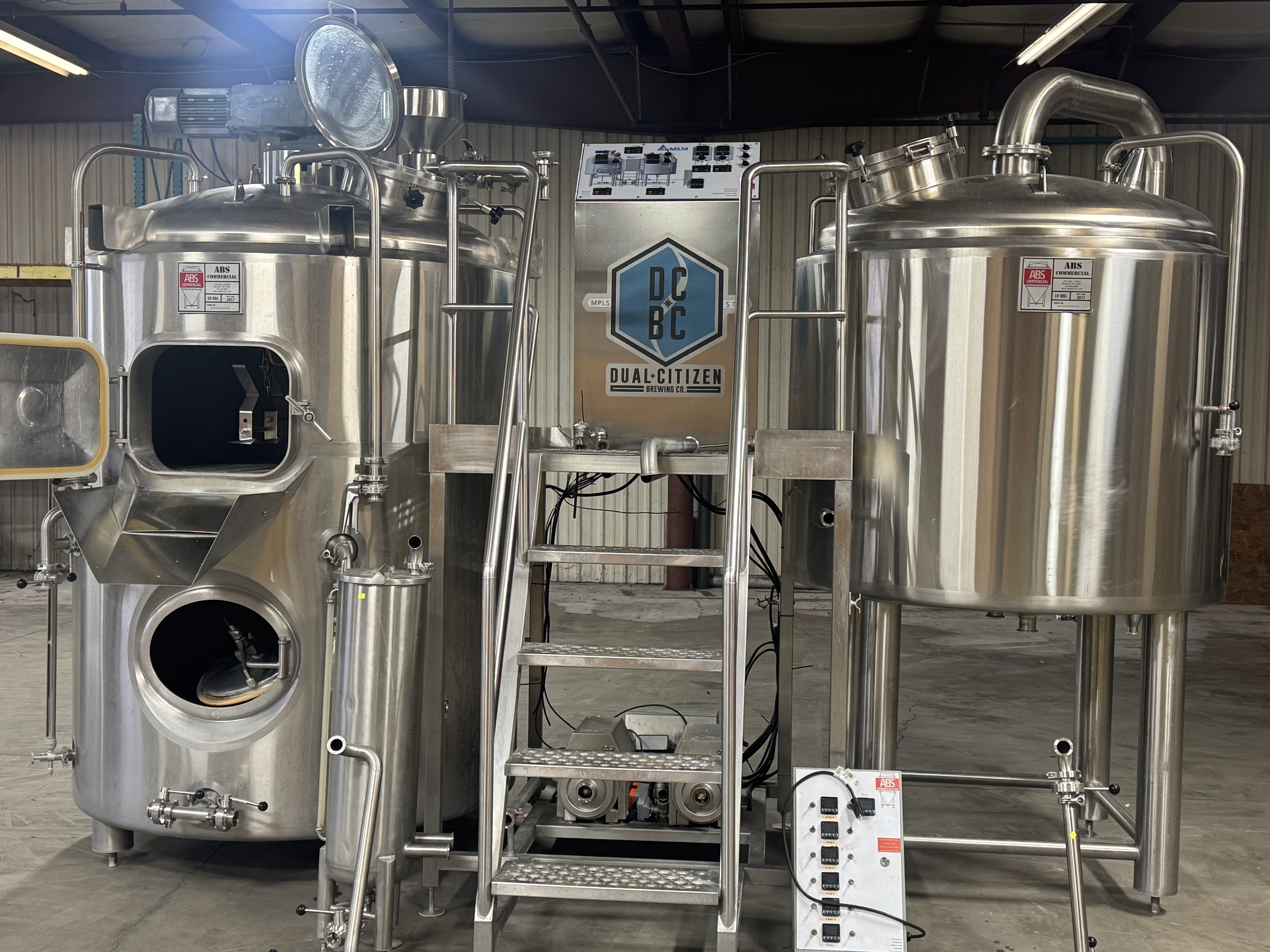 ABS 10bbl Combi Brewhouse with Boil Kettle, Mash Tun, HLT combo. 