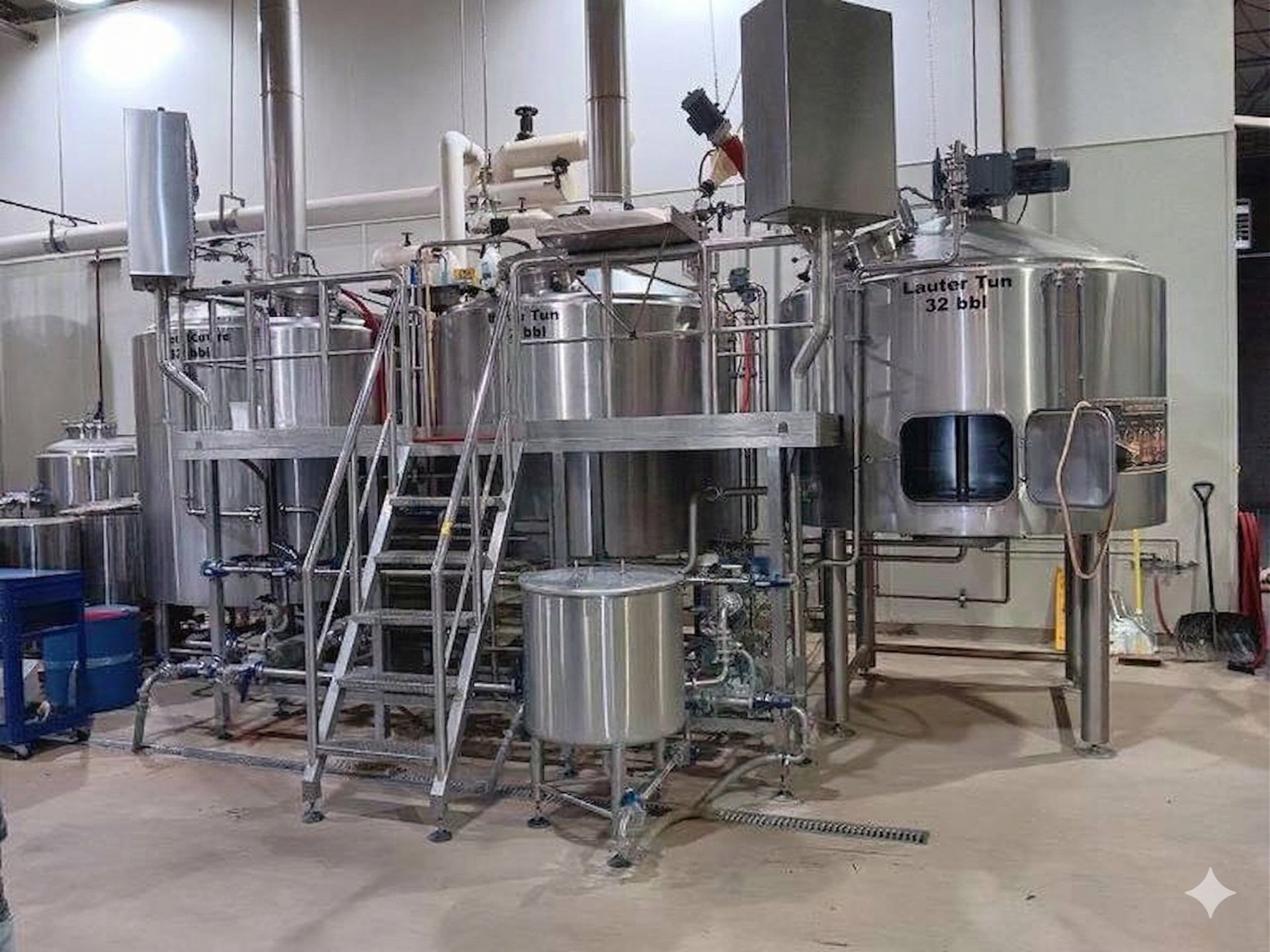 Premier Stainless oversized 30bbl brewhouse with 45bbl Boil Kettle, 32bbl Mash Tun, and 32bbl Lauter Tun, more!
