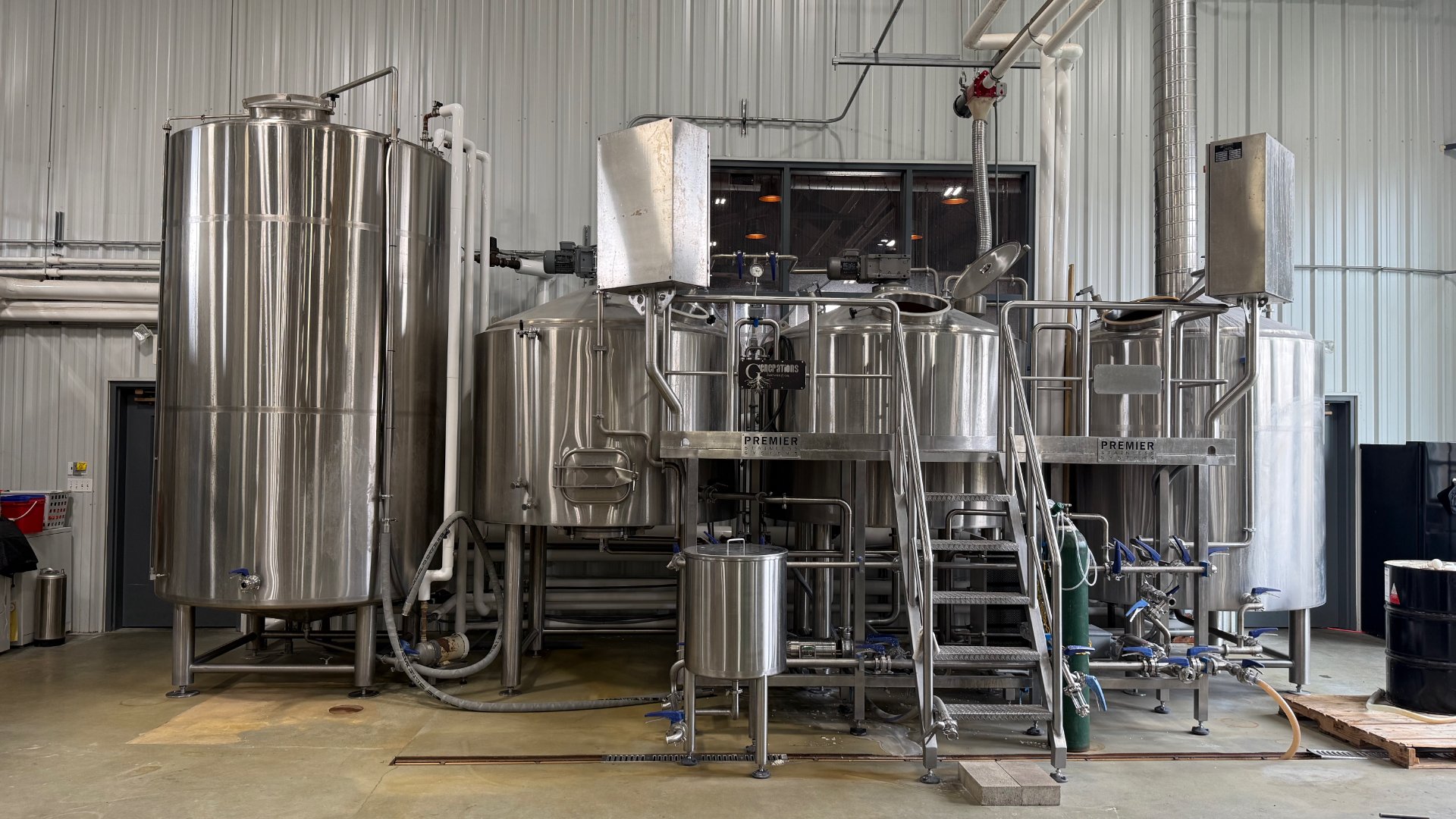 20bbl Premier Stainless Brewhouse: MT, MLT, BK, Work Platform w/Stairs, Wort Grant, Water/Glycol Pre-Chiller & HX